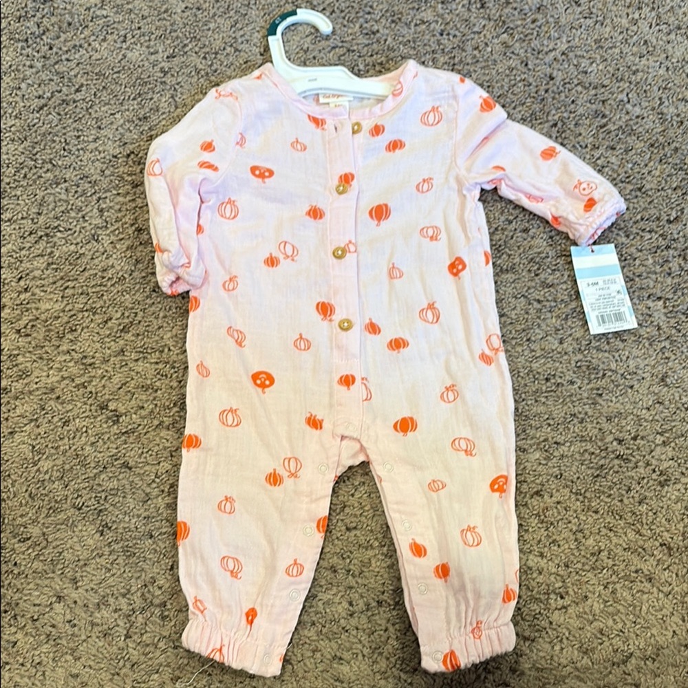 Pink and Orange Pumpkin Print Kids One Piece